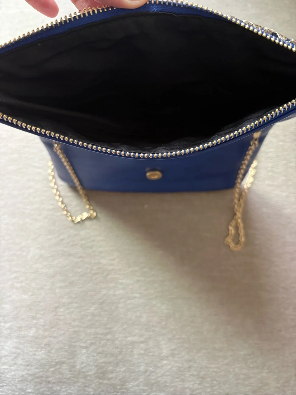 Navy Embroidered Fold-Over Clutch with Tassel